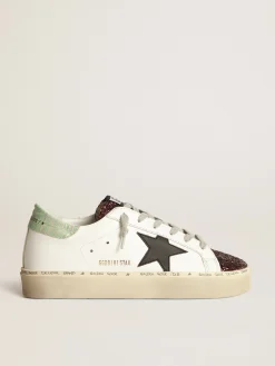 Fashion Golden Goose Tênis Hi-Star branco com inserção de glitter e estrela preta Material principal: 75% couro bovino, 18% polietileno tereftalato, 7% algodão