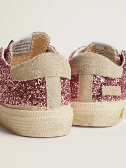 Sale Golden Goose Tênis May de glitter rosa com estrela e talão de suede cinza gelo Cabedal de glitter rosa
