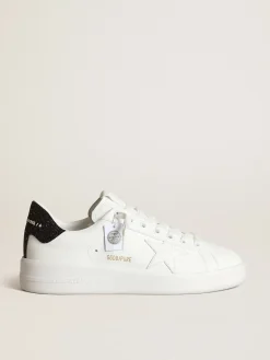 Best Golden Goose Tênis Purestar de couro branco com estrela tom sobre tom e talão com cristais Swarovski pretos Cor: branco