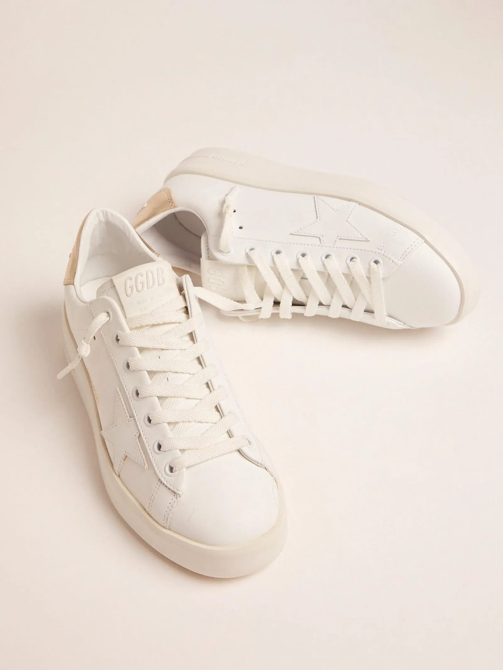 Best Sale Golden Goose Tênis Purestar feminino com talão dourado Material principal: 100% couro bovino