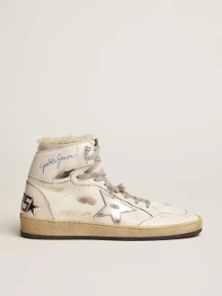 Best Golden Goose Tênis Sky-Star feminino com assinatura no tornozelo e forro de shearling Cor: branco