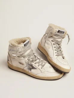 Best Golden Goose Tênis Sky-Star feminino com assinatura no tornozelo e forro de shearling Cor: branco