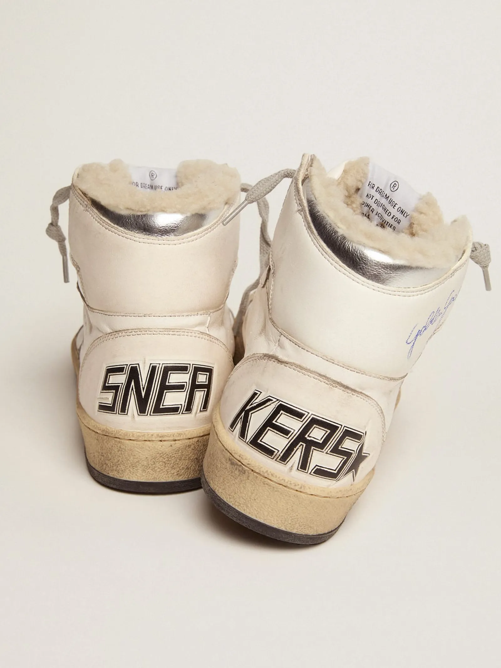 Best Golden Goose Tênis Sky-Star feminino com assinatura no tornozelo e forro de shearling Cor: branco