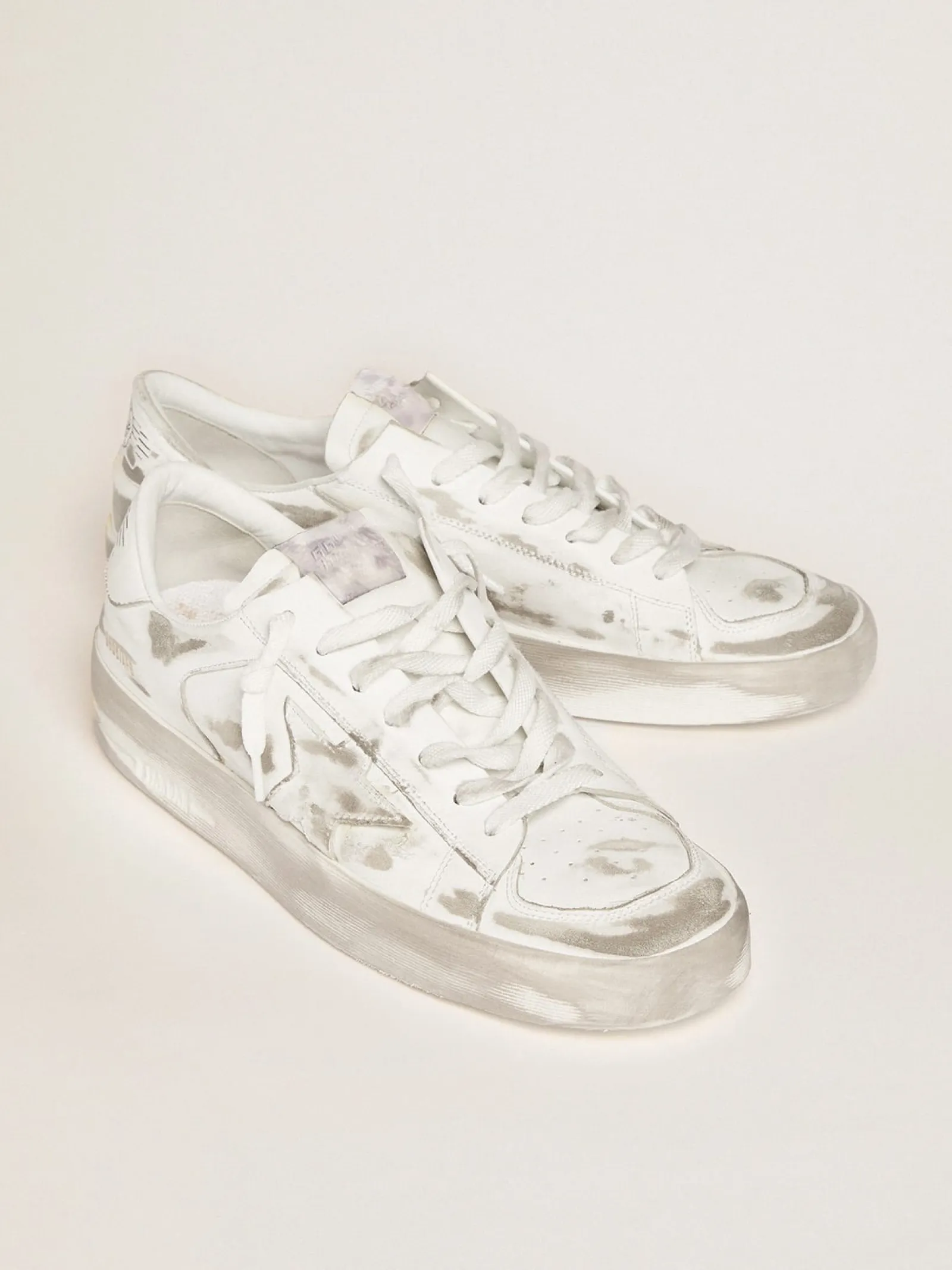 Store Golden Goose Tênis Stardan branco de couro com tratamento usado Cabedal: 100% couro bovino