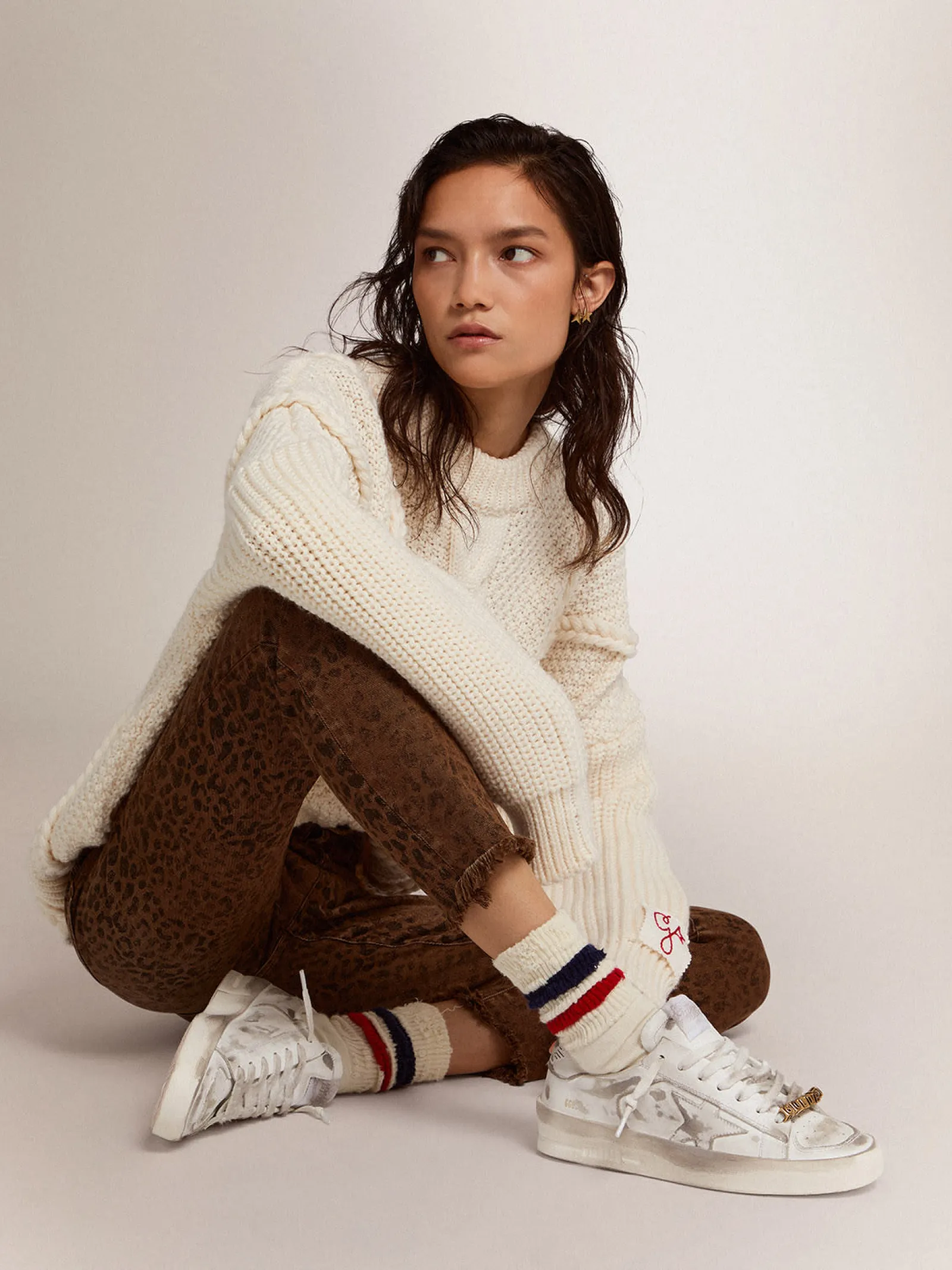 Store Golden Goose Tênis Stardan branco de couro com tratamento usado Cabedal: 100% couro bovino
