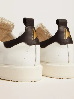 Cheap Golden Goose Tênis Starter de couro branco com talão de couro preto Cor: branco