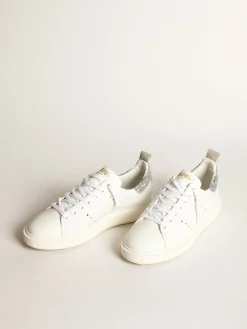 Fashion Golden Goose Tênis Starter em couro branco com talão de glitter prateado Cor: branco