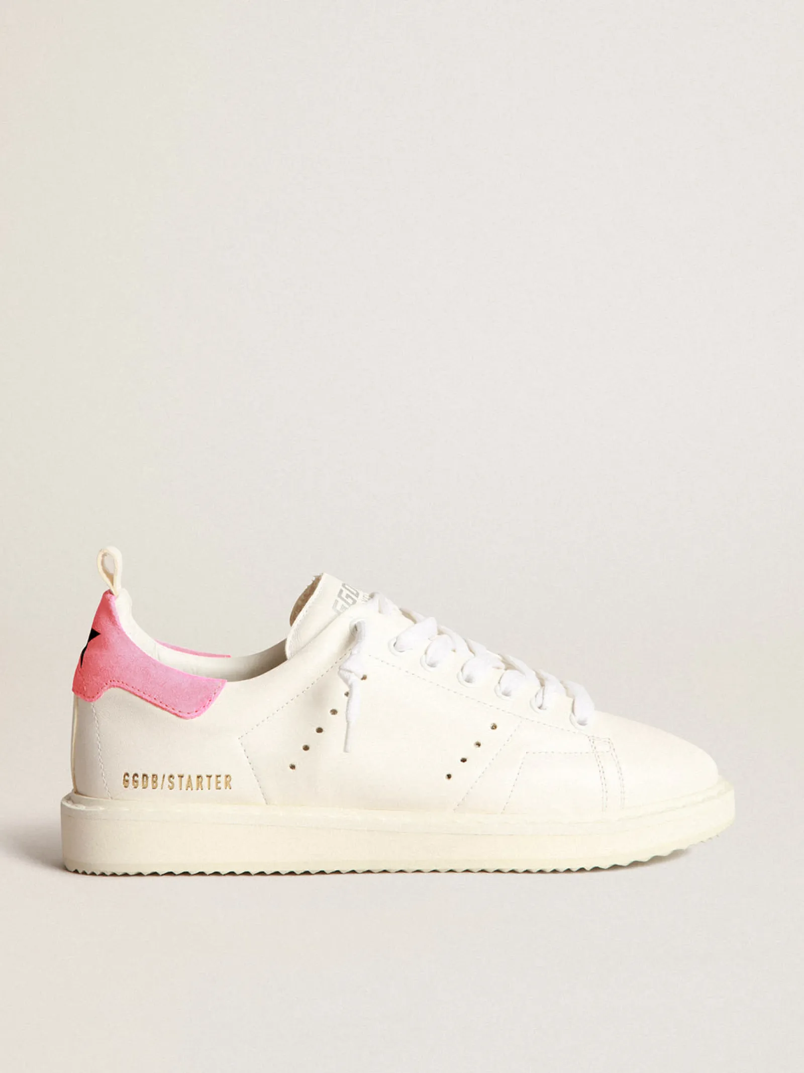 Store Golden Goose Tênis Starter em napa branca com talão de suede rosa Cor: branco