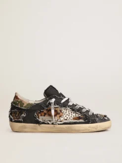 Clearance Golden Goose Tênis Super-Star feminino LAB de jeans e couro cavalinho com estampa de leopardo Cabedal de jeans e couro cavalinho com estampa de leopardo