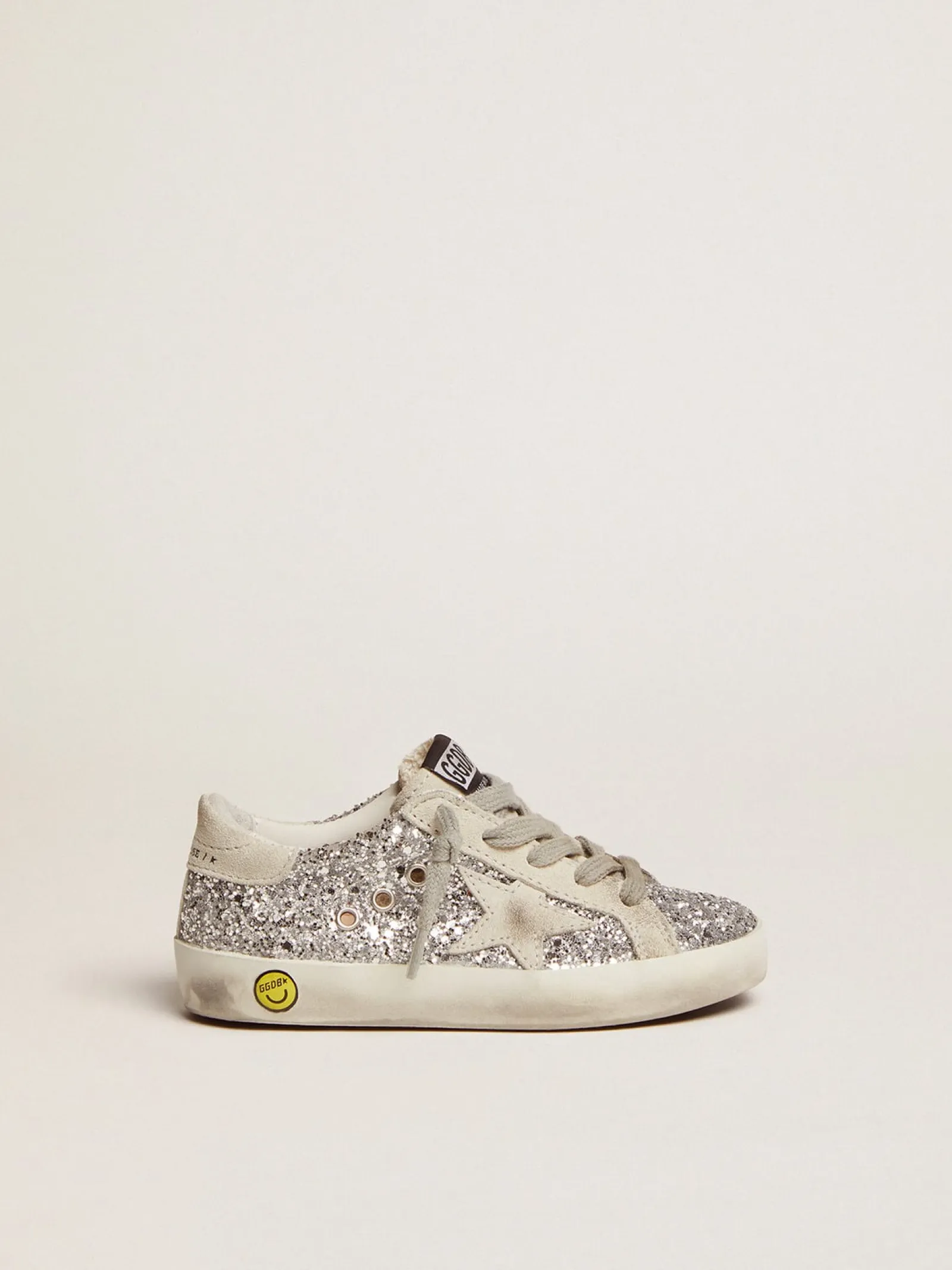 Discount Golden Goose Tênis Super-Star Junior com glitter prateado e detalhes de suede Cor: prata