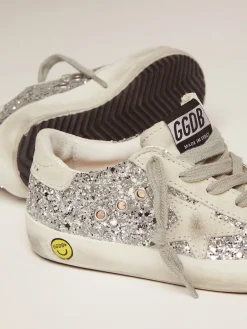 Discount Golden Goose Tênis Super-Star Junior com glitter prateado e detalhes de suede Cor: prata