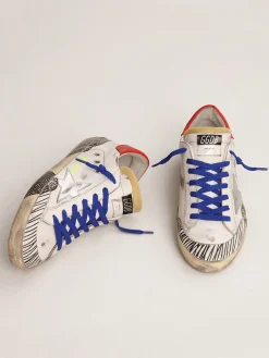 New Golden Goose Tênis Super-Star LAB de couro branco e estampa com efeito de reforço múltiplo Cor: branco