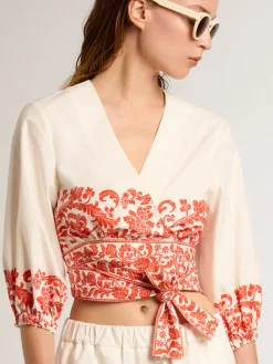 Best Golden Goose Top cropped de algodão com estampa da estação Coleção Resort