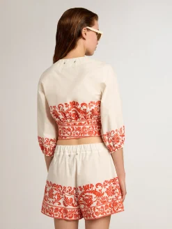 Best Golden Goose Top cropped de algodão com estampa da estação Coleção Resort