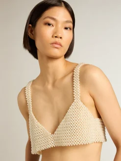 Best Golden Goose Top feminino com colar de pérolas Coleção Journey