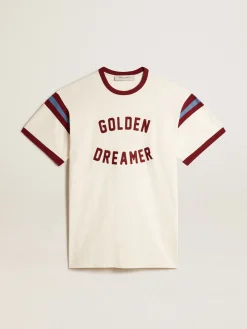 Discount Golden Goose Vestido branco feminina com escrita bordô na frente Coleção Journey