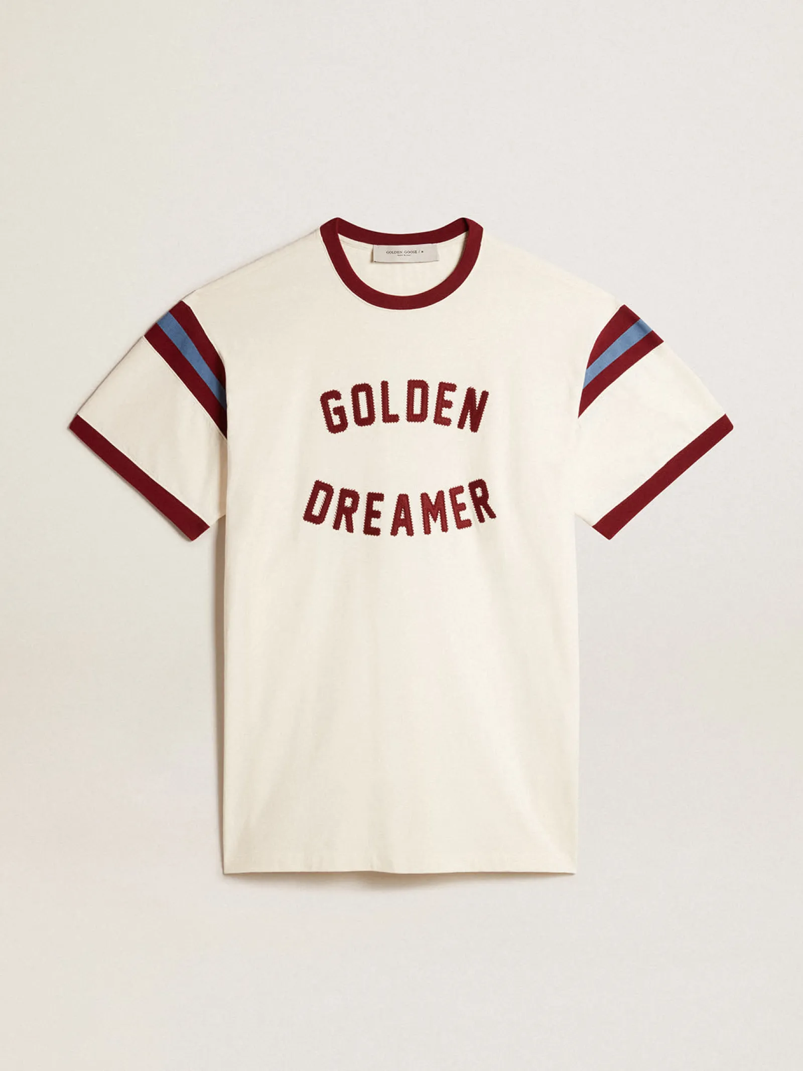Discount Golden Goose Vestido branco feminina com escrita bordô na frente Coleção Journey