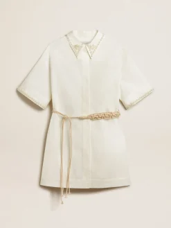 Cheap Golden Goose Vestido chemise de algodão com pérolas bordadas Coleção Resort