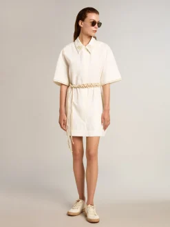 Cheap Golden Goose Vestido chemise de algodão com pérolas bordadas Coleção Resort