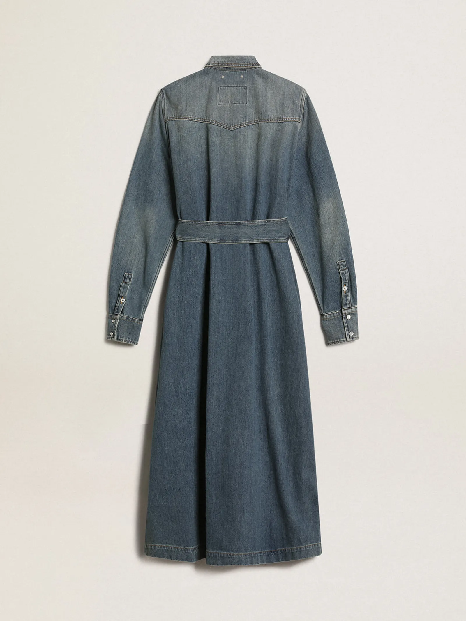 Hot Golden Goose Vestido chemise de jeans feminino com cinto Cor: azul