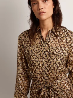 Best Golden Goose Vestido chemise feminino com estampa animal print e fio coupé dourado Cor: animal print e ouro