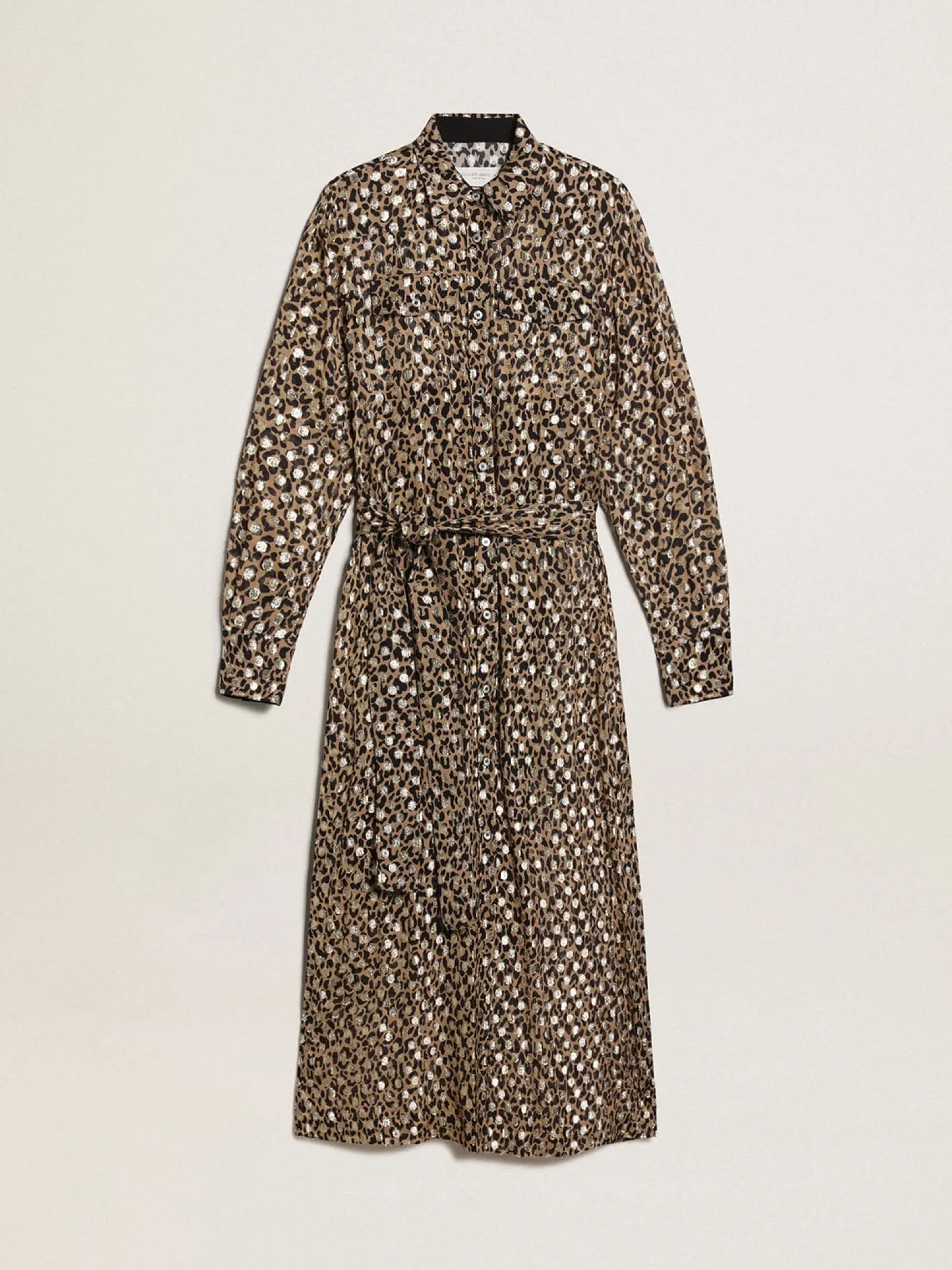 Best Golden Goose Vestido chemise feminino com estampa animal print e fio coupé dourado Cor: animal print e ouro