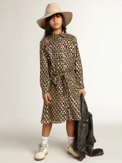 Clearance Golden Goose Vestido chemise infantil feminino com estampa animal print e fio coupé Cor: animal print e ouro