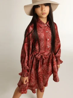 Fashion Golden Goose Vestido chemise infantil feminino bordô com estampa caxemira Golden Collection