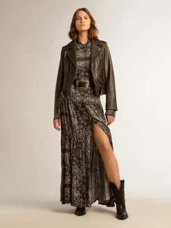 Best Sale Golden Goose Vestido chemise na cor antracite com estampa caxemira Golden Collection