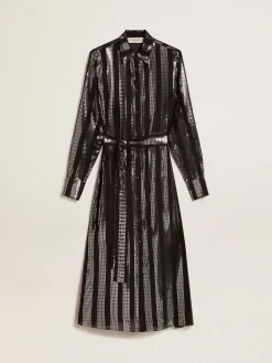 Flash Sale Golden Goose Vestido chemise preto com aplicações metálicas Coleção Journey