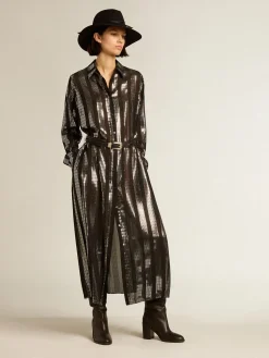 Flash Sale Golden Goose Vestido chemise preto com aplicações metálicas Coleção Journey