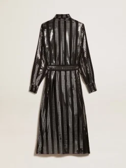 Flash Sale Golden Goose Vestido chemise preto com aplicações metálicas Coleção Journey
