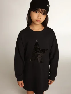 Outlet Golden Goose Vestido de moletom infantil feminino azul com estrela de lantejoulas Star Collection