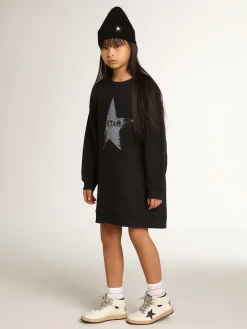 Outlet Golden Goose Vestido de moletom infantil feminino azul com estrela de lantejoulas Star Collection