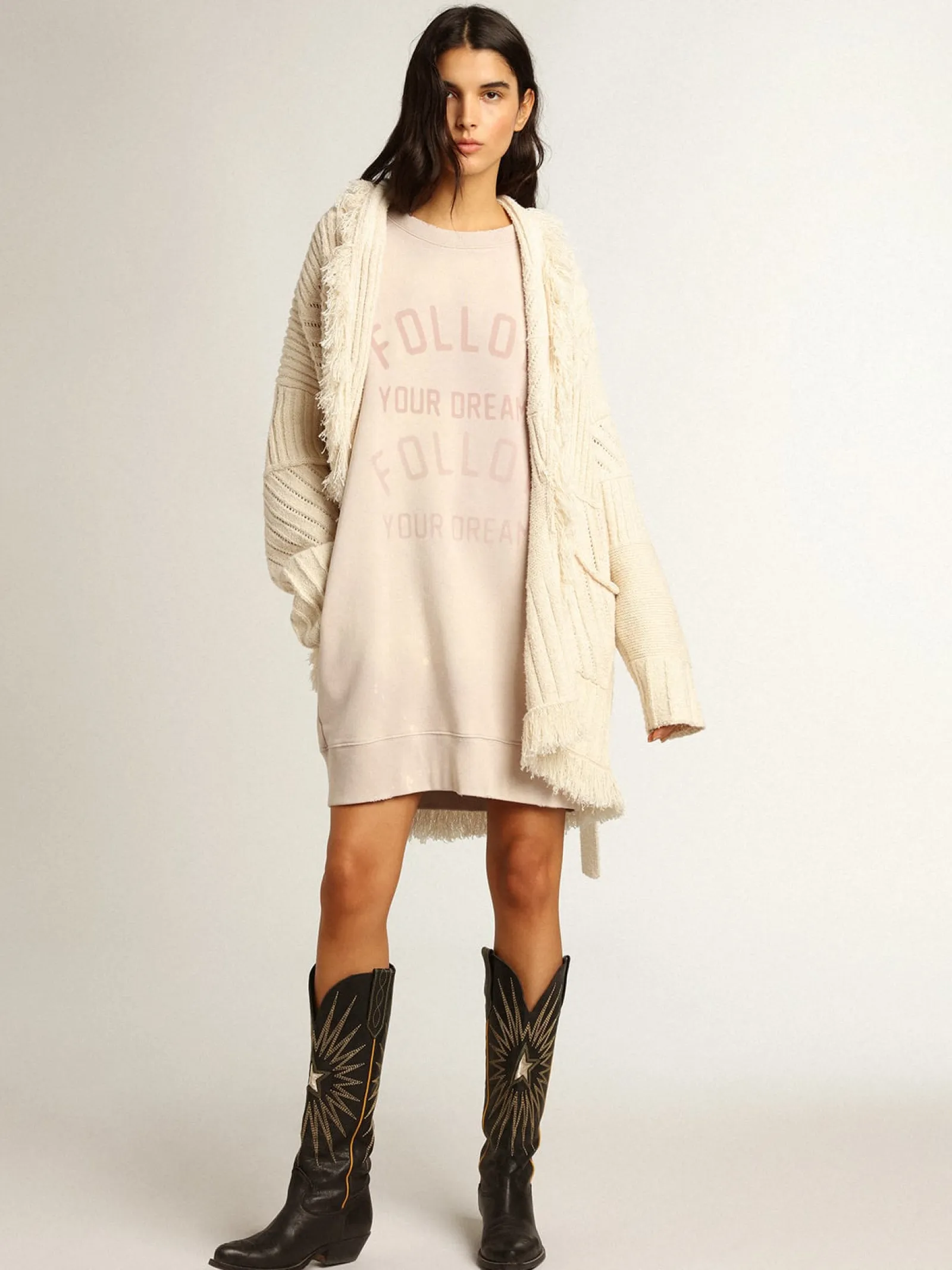 Fashion Golden Goose Vestido de moletom rosa pálido com tratamento desgastado Cor: rosa pálido