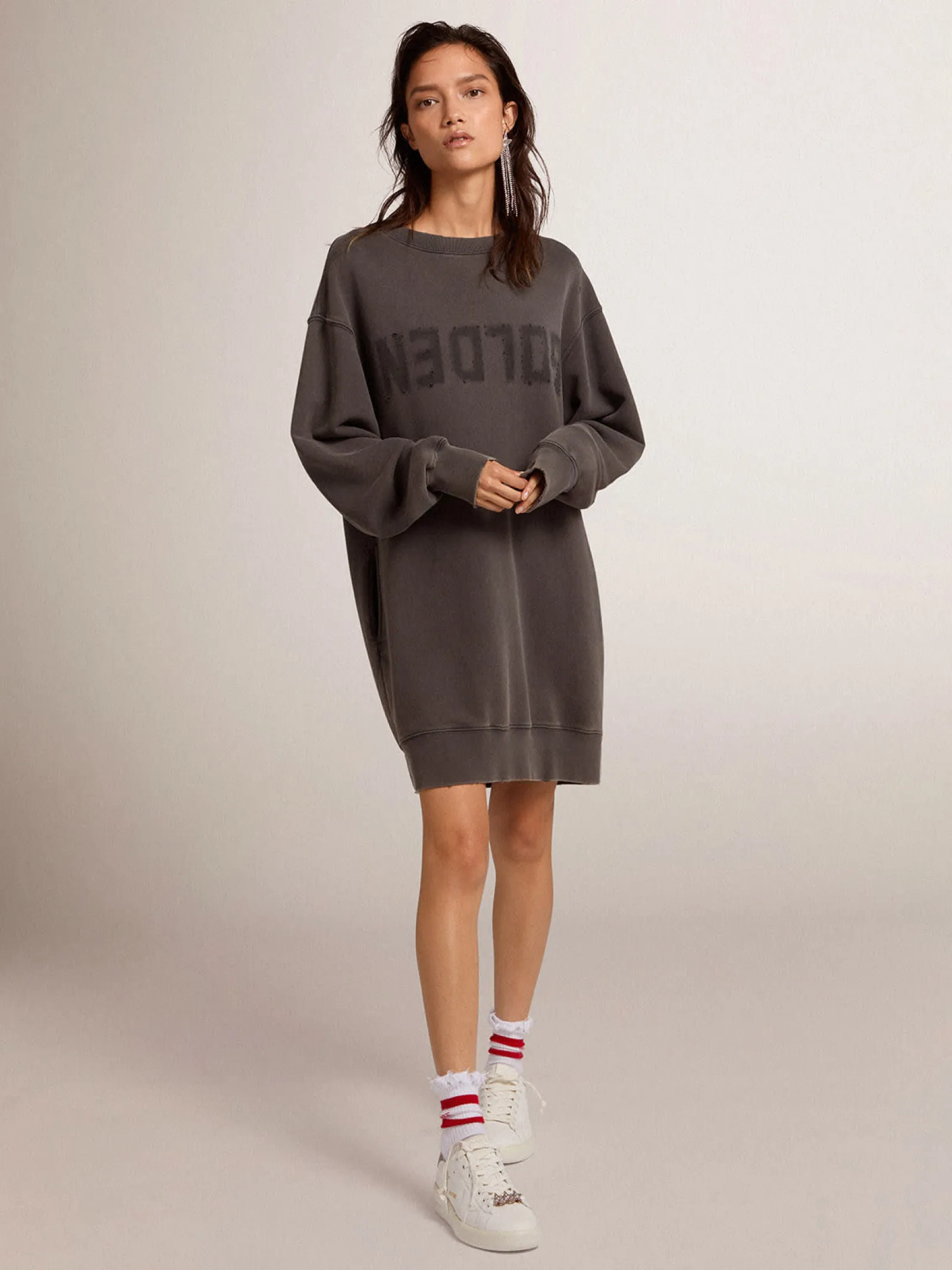 Cheap Golden Goose Vestido moletom feminino com logo cinza Cor: cinza antracite