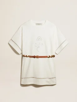 Best Sale Golden Goose Vestido t-shirt de algodão branco com cinto Coleção Resort