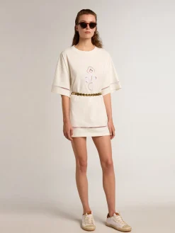 Best Sale Golden Goose Vestido t-shirt de algodão branco com cinto Coleção Resort
