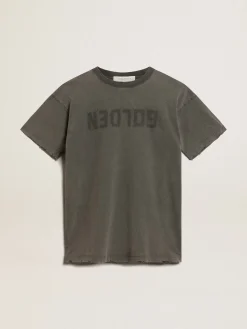 Fashion Golden Goose Vestido T-shirt feminino cinza com tratamento desgastado Cor: cinza antracite