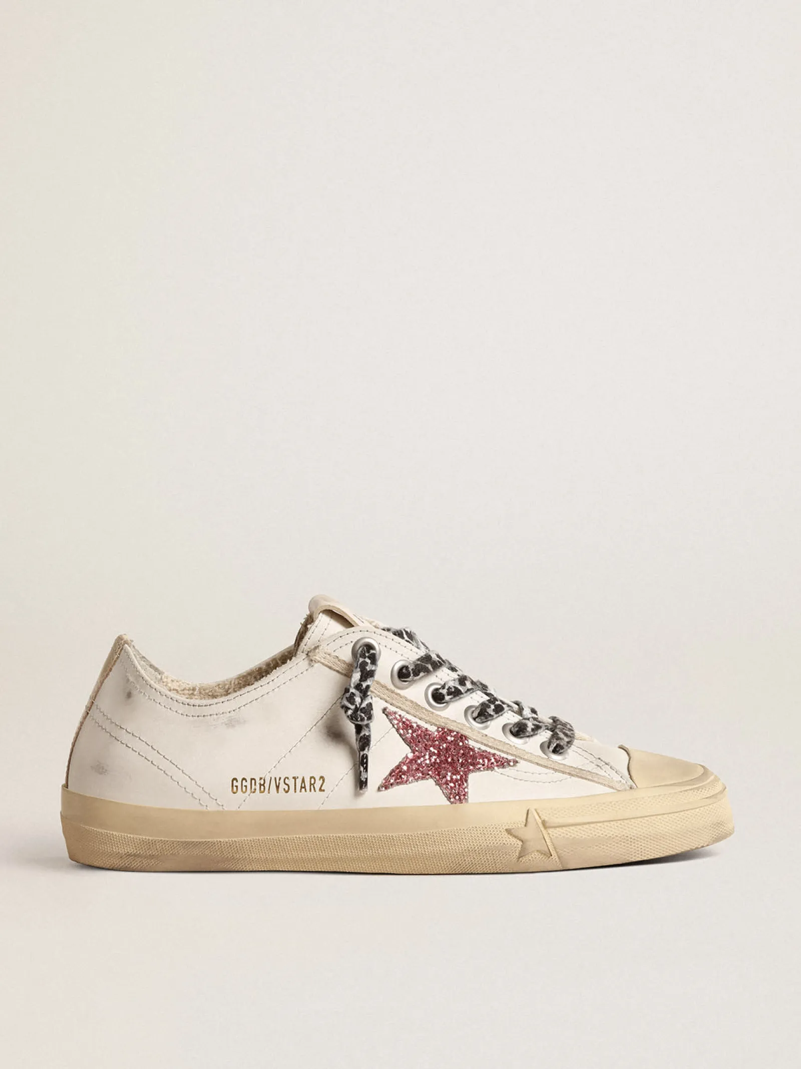 Flash Sale Golden Goose V-Star com estrela de glitter rosa e talão de couro metálico Cor: branco