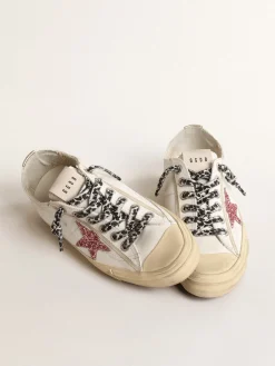 Flash Sale Golden Goose V-Star com estrela de glitter rosa e talão de couro metálico Cor: branco