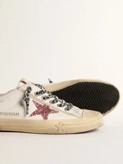 Flash Sale Golden Goose V-Star com estrela de glitter rosa e talão de couro metálico Cor: branco