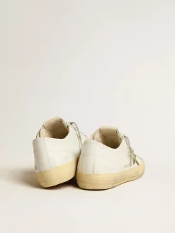Sale Golden Goose V-Star de couro branco com estrela de lona verde Cor: branco