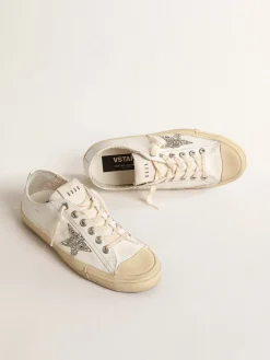 New Golden Goose V-Star de couro branco com estrela de glitter platinado Cor: branco