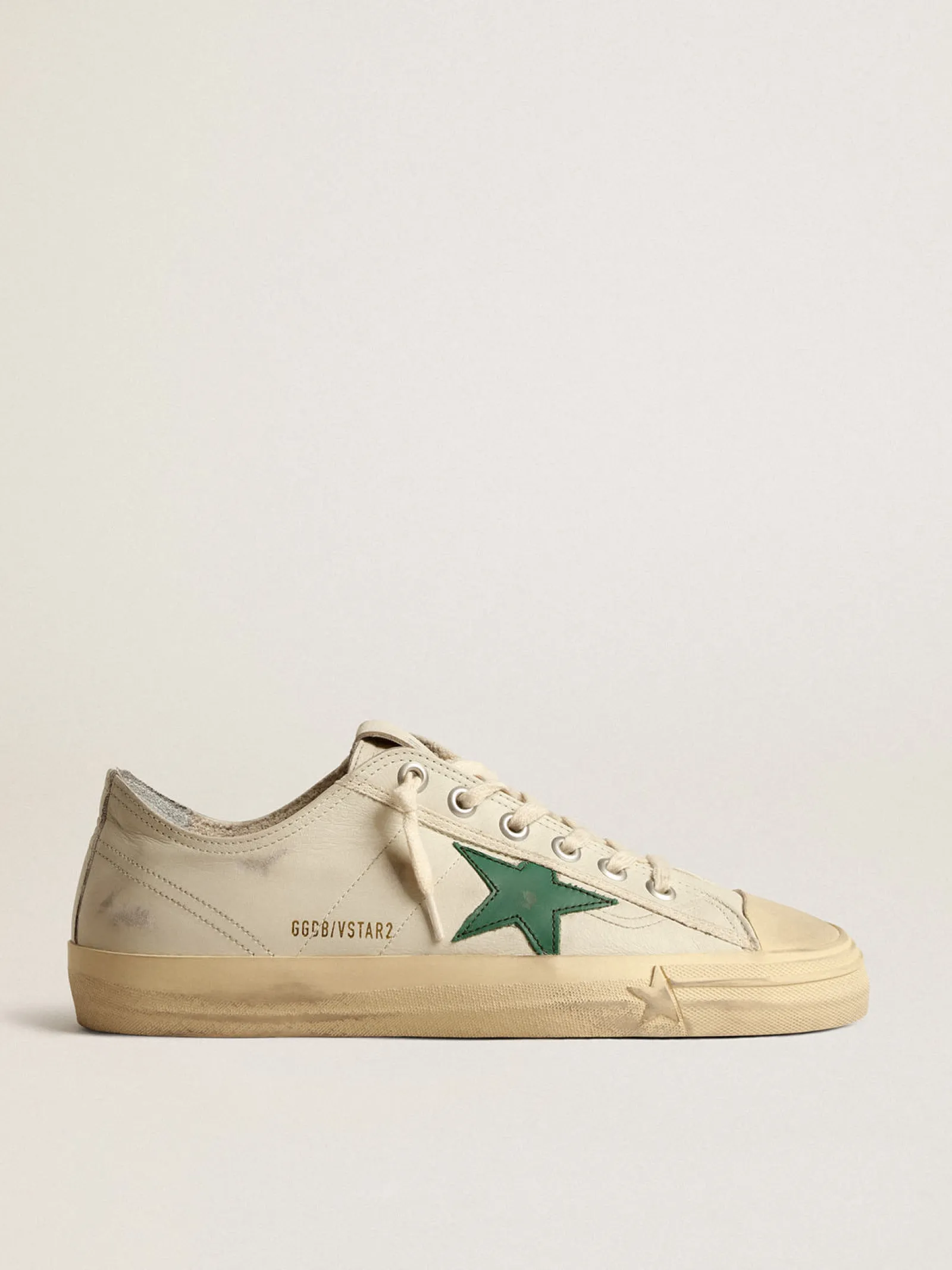 Best Golden Goose V-Star de couro brilhante com estrela de couro verde Cabedal de couro brilhante branco sujo