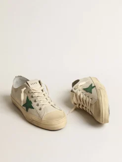 Best Golden Goose V-Star de couro brilhante com estrela de couro verde Cabedal de couro brilhante branco sujo