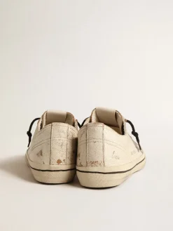 Store Golden Goose V-Star de couro brilhante com estrela de couro metálico craquelado verde Cabedal de couro brilhante branco