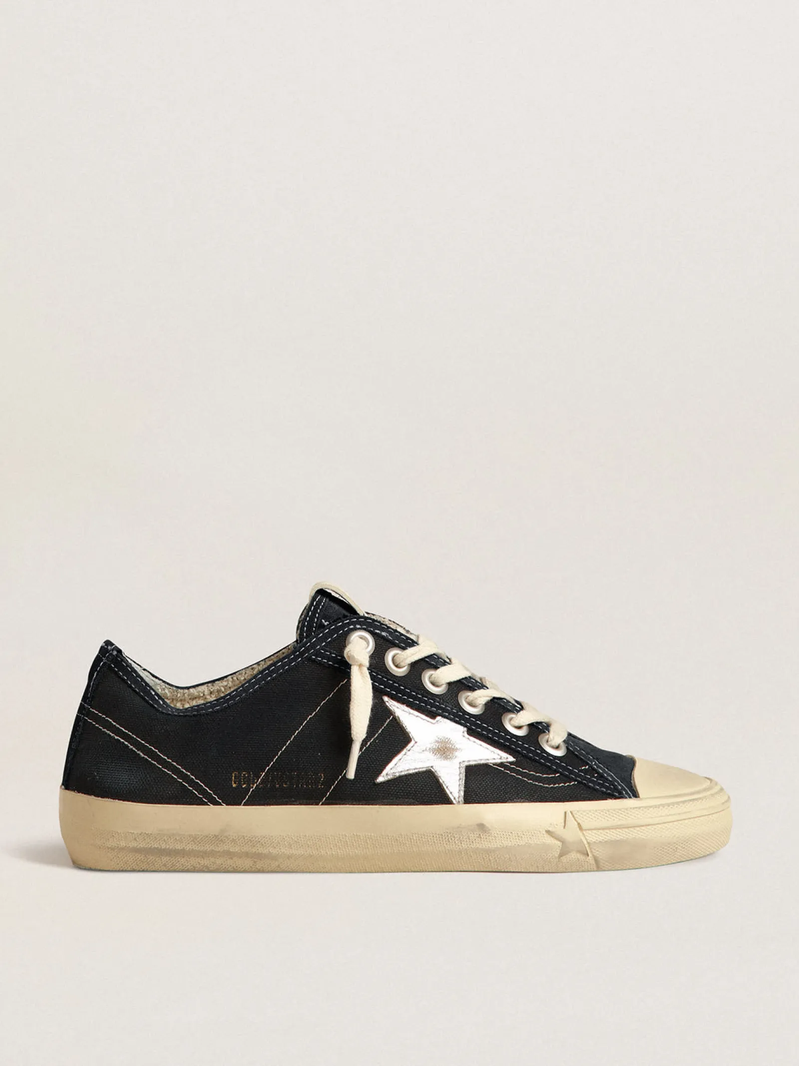 Cheap Golden Goose V-Star de lona azul-marinho, estrela de couro metálico prateado Cabedal de lona azul-marinho