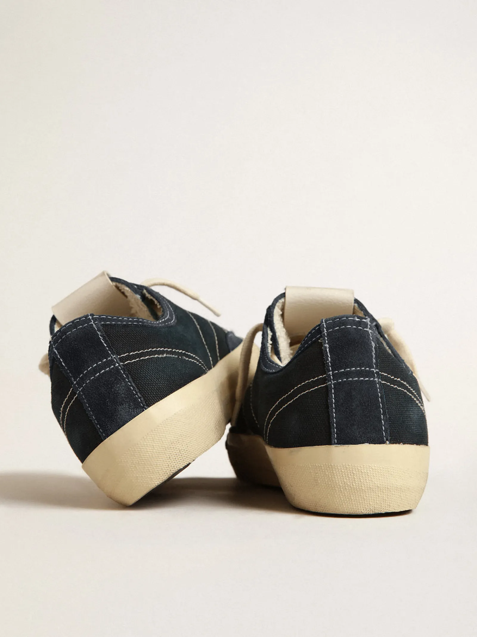Cheap Golden Goose V-Star de lona azul-marinho, estrela de couro metálico prateado Cabedal de lona azul-marinho