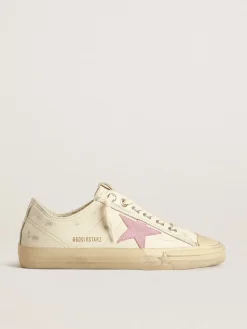 Discount Golden Goose V-Star de napa bege com estrela de suede cor rosa antigo Cabedal de napa bege